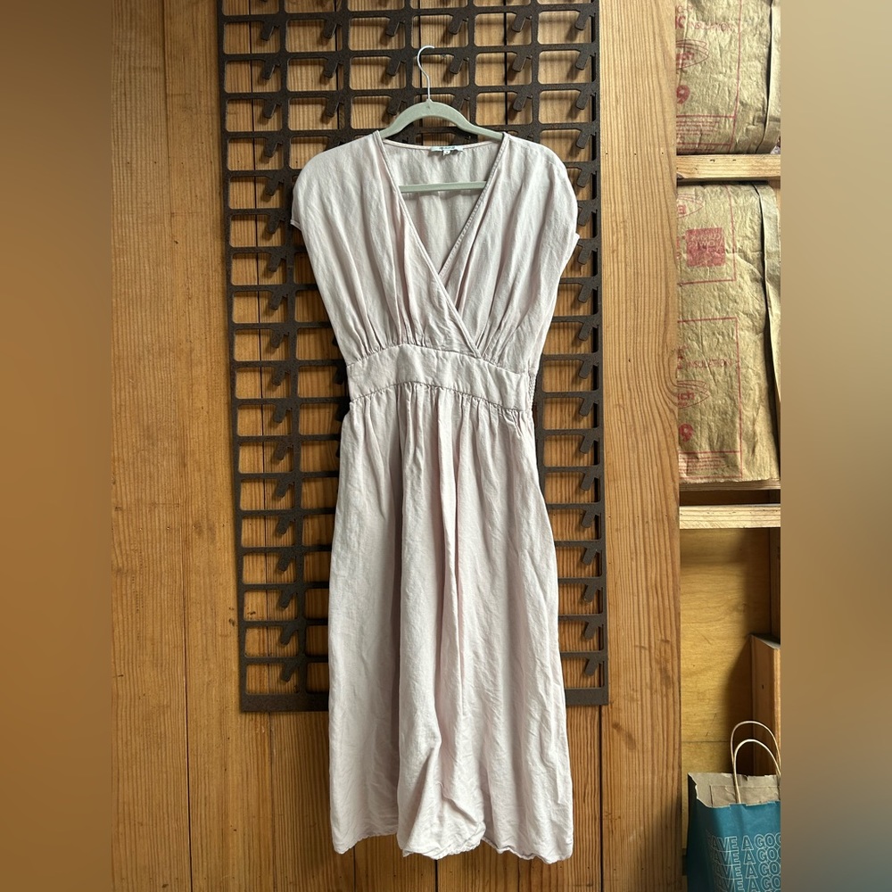 Madewell Linen Blend Dolman Sleeve Crossover Midi Dress